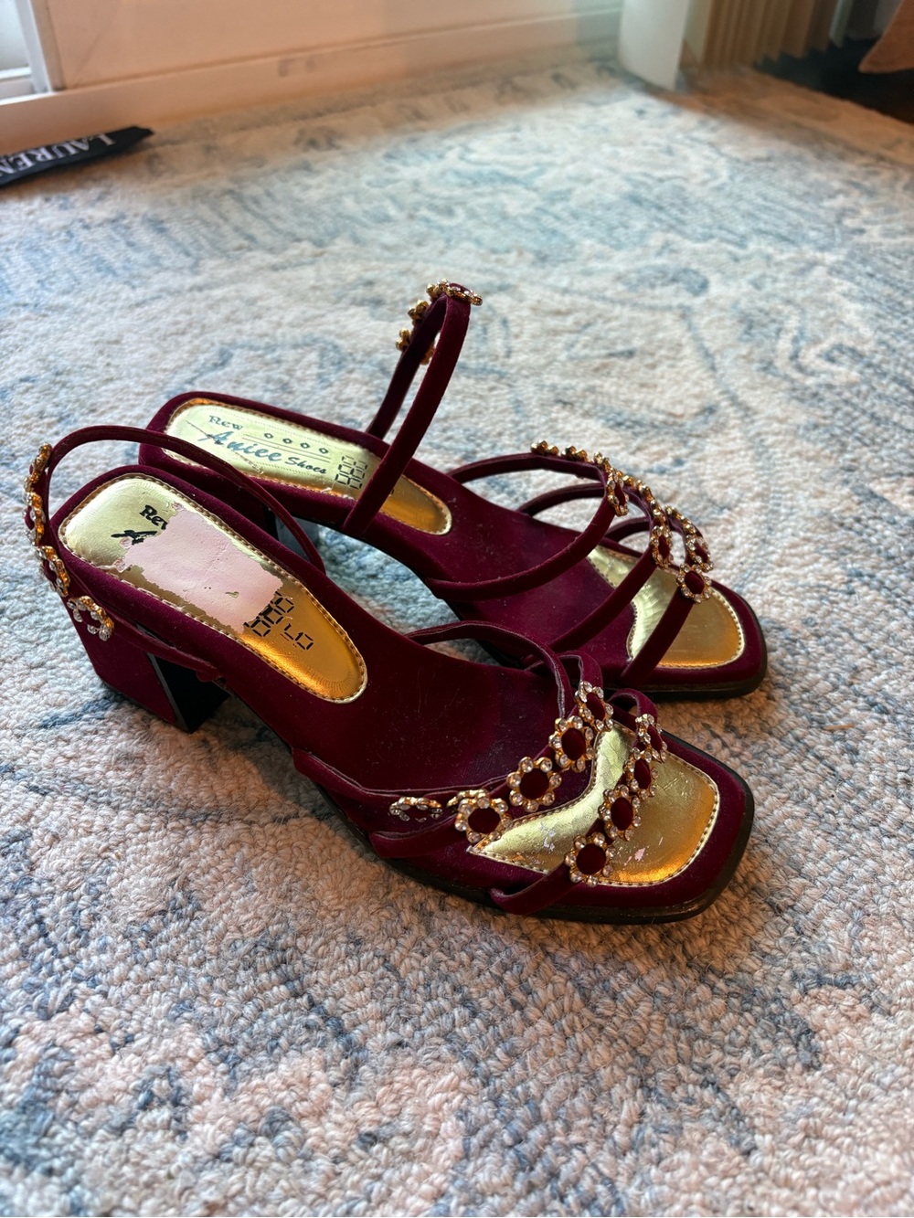 Vintage 90s Burgundy Rhinestone Block Heels
